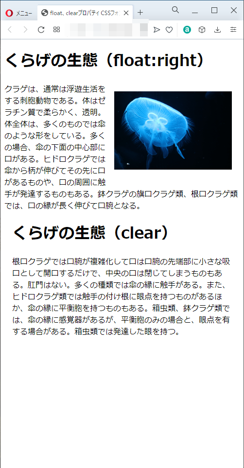 clearプロパティのoperaブラウザの実行結果