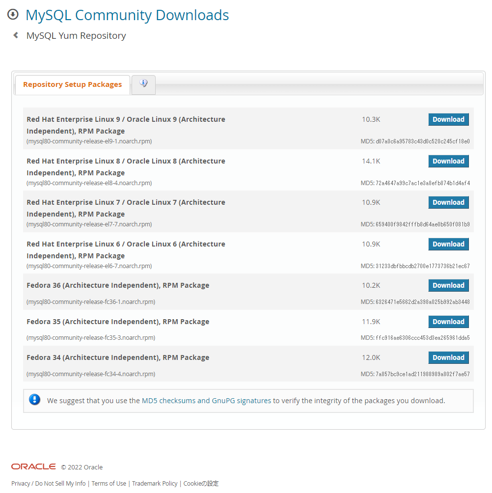MySQL8.0のMySQLコミュニティダウンロードサイト