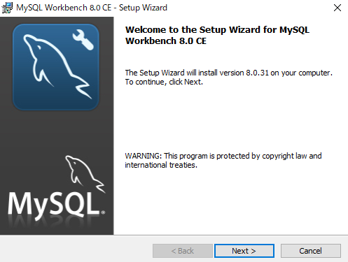 MySQL Workbench 8.0.31 Welcome to the Setup Wizard for MySQL Workbencd 8.0 CE
