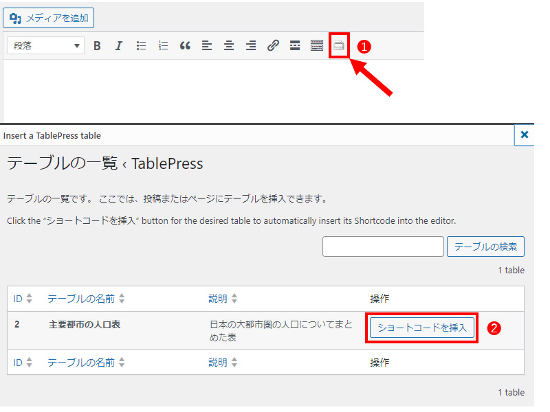 tablepress Embed in the article